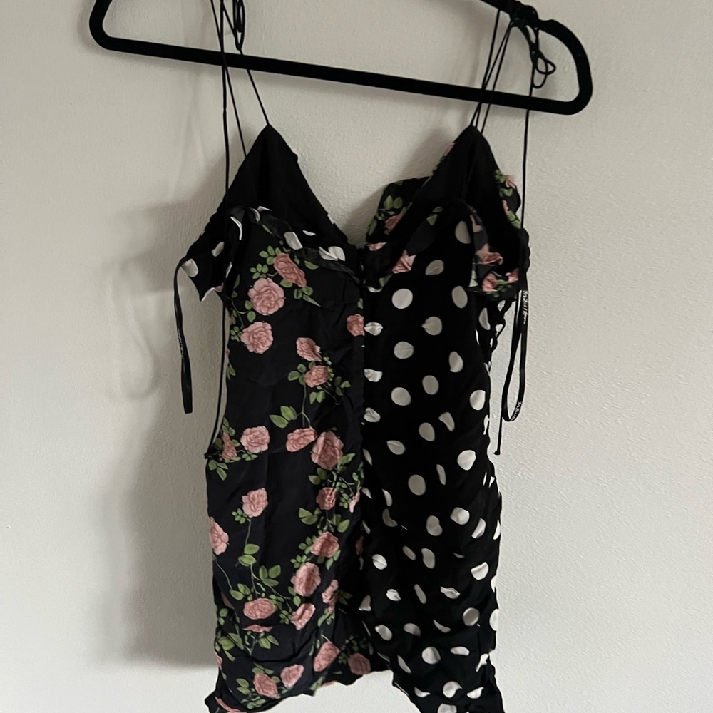 FOR LOVE & LEMONS MOCHI SHIRRED MINI DRESS Floral and Polka Dot Mini Dress, M - Picture 4 of 5